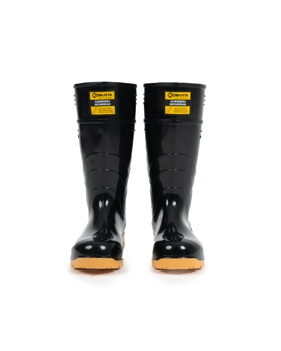 Botas de PVC impermeables con puntera de acero y suela Shock Absorber para máxima protección y confort en entornos húmedos.